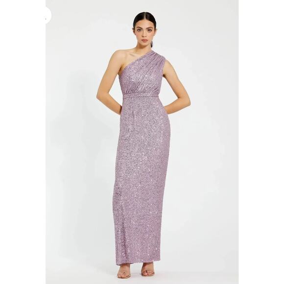 B47 Mac Duggal Sequined Ruched One Shoulder Gown Dress 6 Sparkly Y2K Glam - Picture 3 of 12